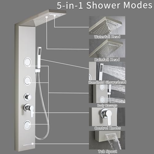GBPUSD 5-In-1Shower Panel Tower System-Brushed view 2